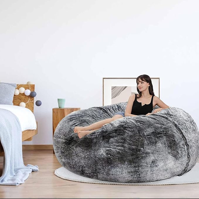 Bean Bag Chair for Adults Kids Without Filler Fluffy Comfy Giant Round Beanbag Sofa Chair Cover for Stuffed Animal Storage Living Room, 5FT, Dark Grey