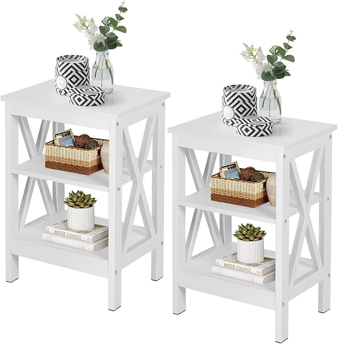 VECELO End Table Side Table with Storage Shelf Nightstands for Living Room,Bedroom Furniture,Shelves,