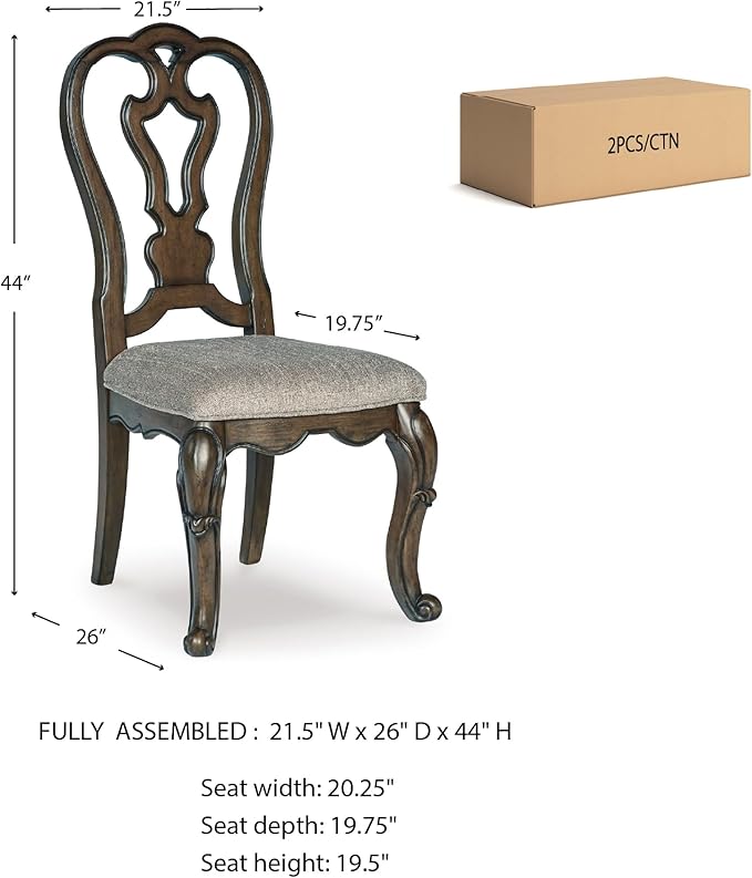 Signature Design by Ashley Maylee Classic Upholstered Armless Dining Chair, Set of 2, Dark Brown