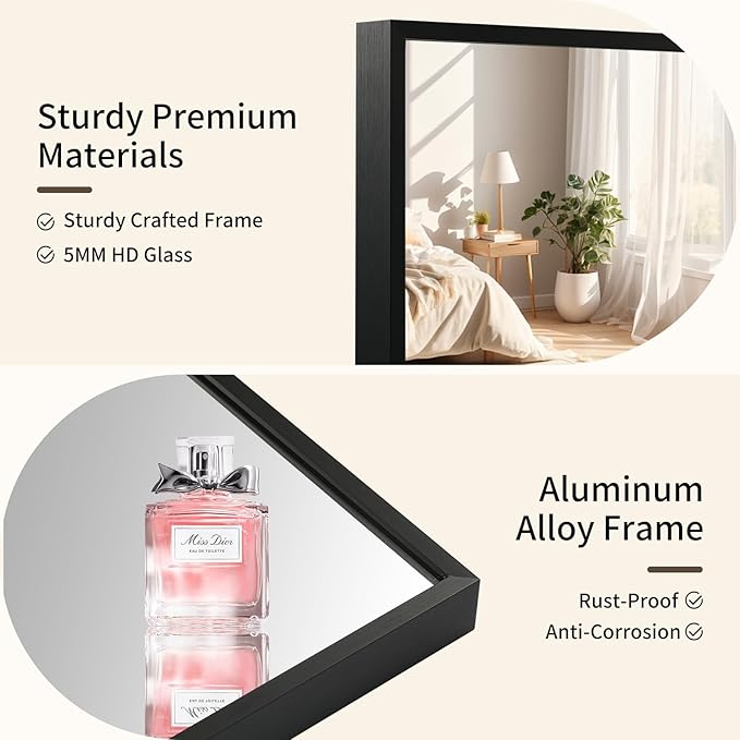 Matte Black Mirror, 22x30 Inch Aluminum Framed Rectangle Mirror, Anti-Rust, Tempered Glass, Square Corner Wall Mirror for Over Sink, Vanity, Bedroom, Entryway, Horizontal/Vertical