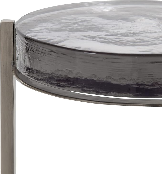 Kate and Laurel Aguilar Modern Drink Table, 9 x 9 x 23, Silver with Tinted Glass, Detailed Glass Accent Table for Small Spaces