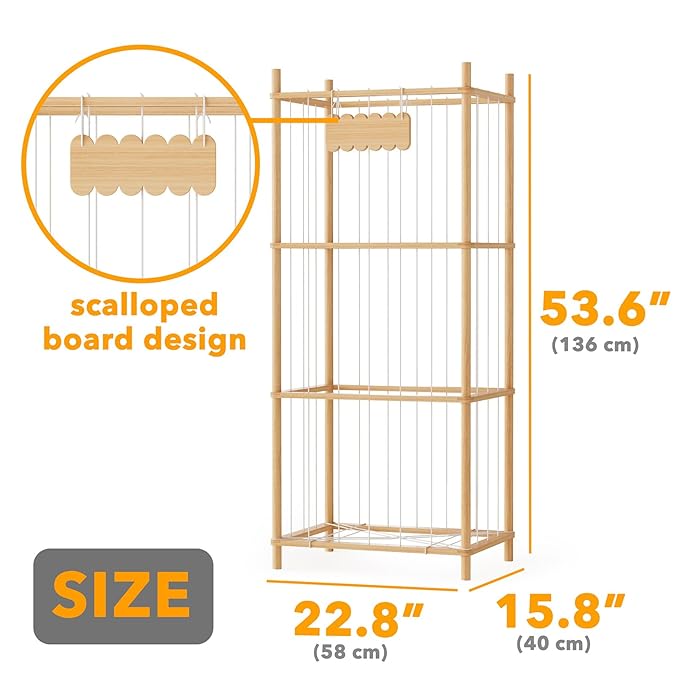 SpaceAid Stuffed Animal Storage Organizer, Wood Animals Zoo Toy Plushies Storage Holder, Large Capacity Plush Toy Cage for Playroom Organization, 22.8" Wide, Natural