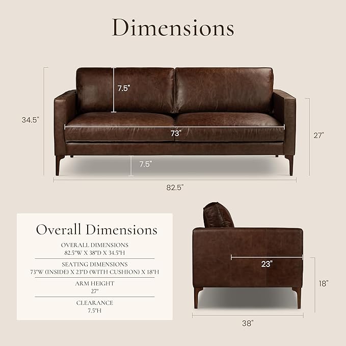 POLY & BARK Mateo Leather Sofa in Chocolate Brown