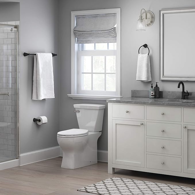 Franklin Brass Kinla 3-Piece Bathroom Set Matte Black 24" Towel Bar Rack, Toilet Paper Holder, Ring KIN3PC-MB