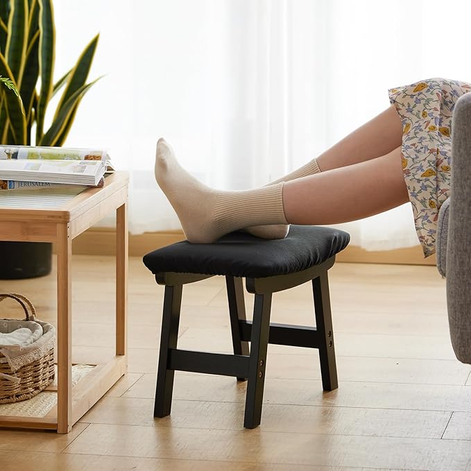 Foot Stool Ottoman Foot Rest Under Desk,Small Stool for Living Room, Bedroom and Kitchen (Black Legs - Black Stool Surface)