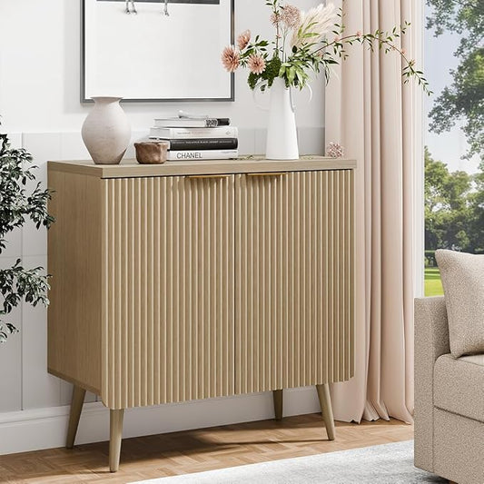 29.5" Sideboard Cabinet with Doors, Modern Buffet Cabinet with Adjustable Shelf, Dining Room Sideboard, Fluted Buffet Sideboard for Living Room, Hallway, Entryway, Natual Oak