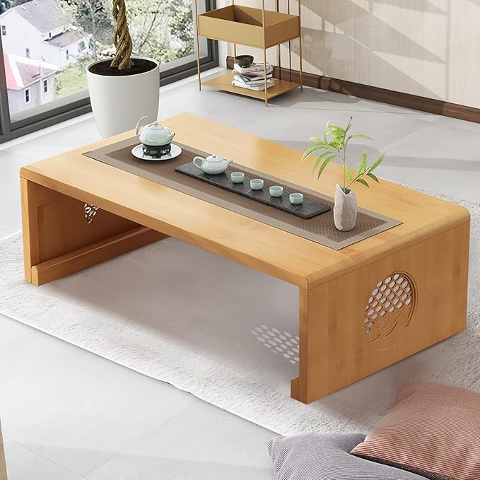 Folding Coffee Table Foldable Japanese Floor Table Low Table for Living Room,Dining Room,Tea,Tatami,Home Decoration (Log Color 47.24 * 19.68 * 12.2 INCH)
