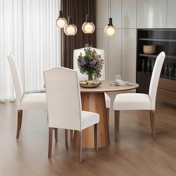 Stylish Upholstered Parsons Dining Chair Kitchen with Silver Nailhead Trim and Sturdy Solid Wood Legs