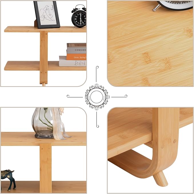 HollyHOME Bamboo TV Stand with Storage for TVs up to 65'', Modern Entertainment Center with 2 Open Shelf, Accent TV Media Console Table for Living Room, Bedroom, 55"(L), Burlywood