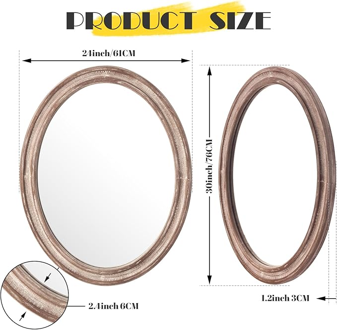 sawsile 24x30'' Rustic Oval Wood Mirror,Decorative Farmhouse Oval Mirrors,Vanity Nature Mirrors for Bedroom, Bathroom, Living Room,or Entryway