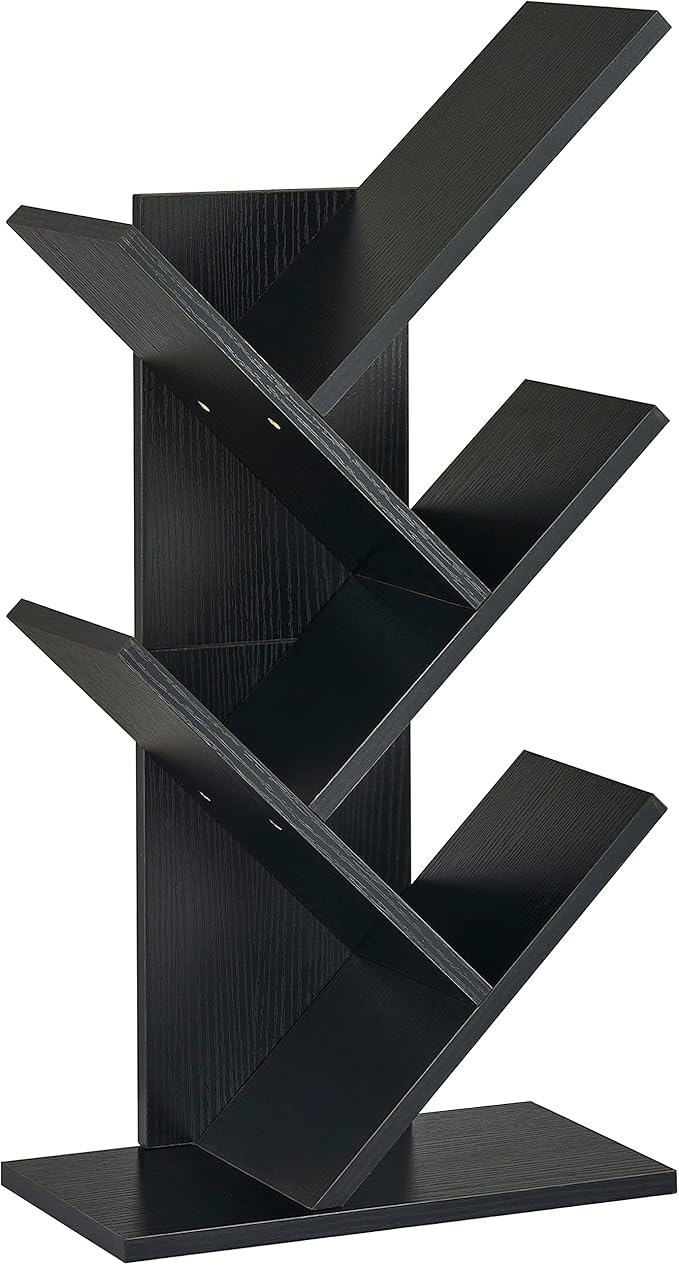 Hoctieon 4 Tier Tree Bookshelf, 4 Shelf Bookcase, Free Standing Tree Bookcase, Display Floor Standing Shelf for Books, Book Organizer Shelves for Home Office, Living Room, Bedroom, Black