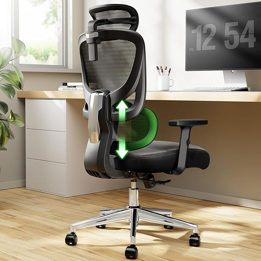 Marsail Ergonomic Office Chair Desk Chair,Gaming Chair with Height Adjustable Lumbar Support,Breathable Mesh Seat Adjustable Swivel Rolling Home Executive, Adjustable Armrest& 90-135°Rocking,Black