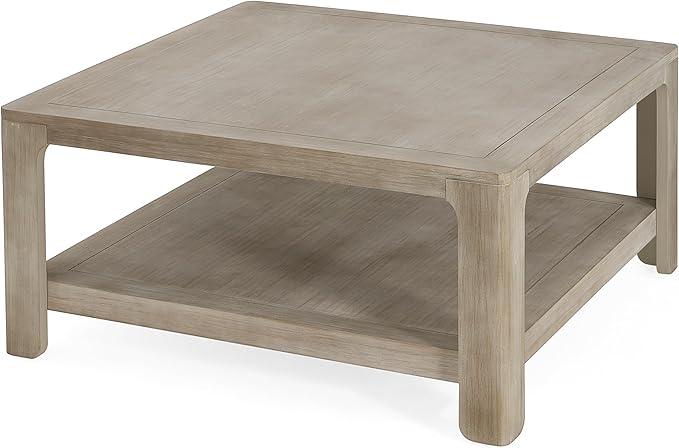 Christopher Knight Home Doran Small Coffee Table with Storage, Modern MDF Square Side Table, Multifunctional Accent Table with Spacious 2-tier Design, Semi-open Design Indoor Furniture, Light Grey Ash