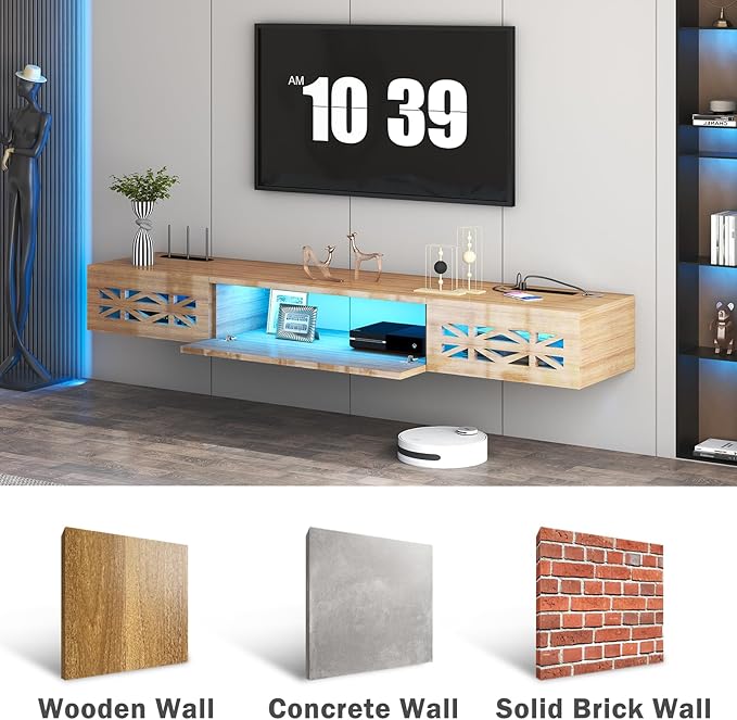 Floating TV Stand, 71" Floating Entertainment Center Wall Mounted,Floating Wall Mounted TV Shelf with,Modern High Gloss tv Cabinet Media Console with Storage