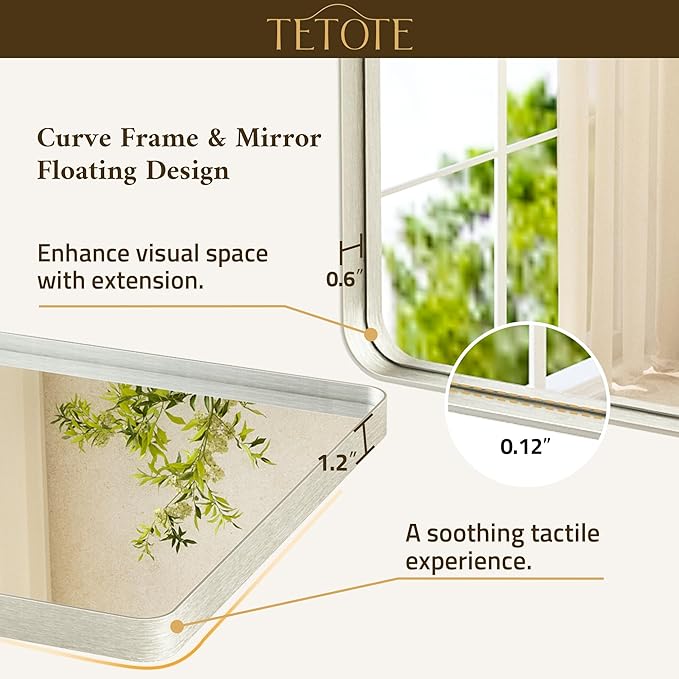 TETOTE Brushed Nickel Bathroom Mirror 40 x 30 Inch Brushed Nickel Metal Framed Bathroom Mirror, Tempered Glass, Modern Farmhouse Wall Mounted Mirror for Decorative(Horizontal/Vertical)