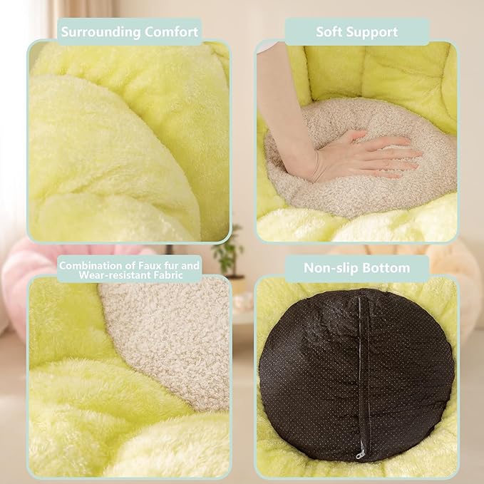 Pumpkin Bean Bag Sofa Chair for Adult, Beanbag Couch with Filler for Reading and Relaxation, Comfy and Lazy Sofa for Dorm, Apartment, Living Room and Bedroom, Grass Green