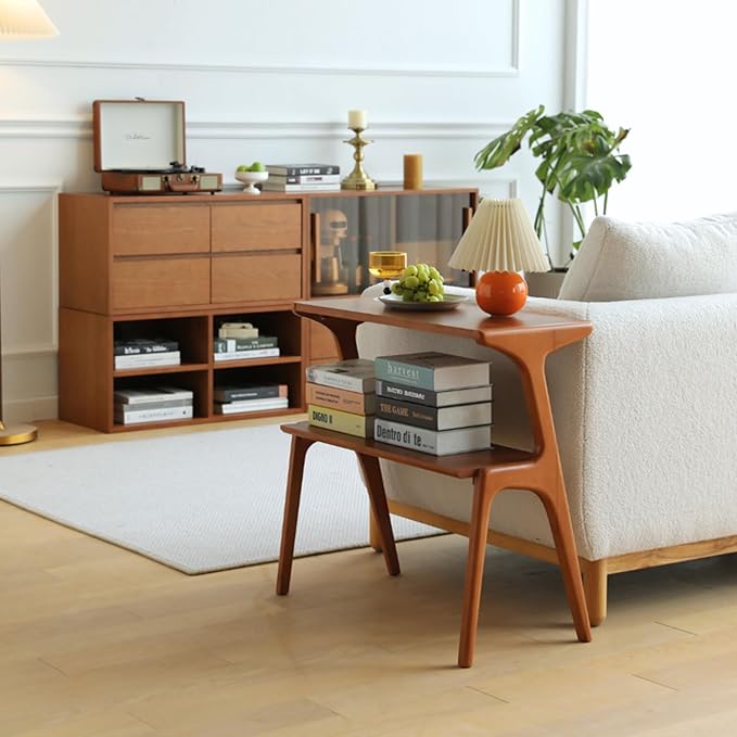 COZYMATIC Fadzai Solid Wood Console Table, Couch Table, Accent Sofa Table with Storage Shelf for Entryway, Hallway, Living Room, Bedroom, Office (Cherry)