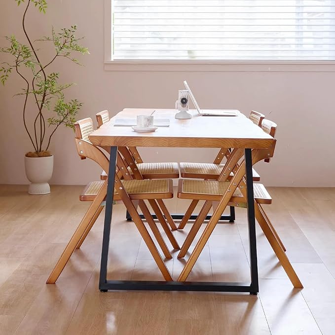 Simple Rattan Dining Chair Set of 2, Foldable Lounge Chair, Suitable for Living Room, Dining Room, Bedroom Desk Office Chair (Walnut Color Set of 2)