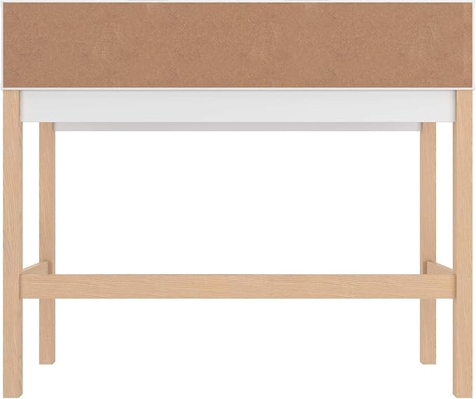 Manhattan Comfort Bowery 47 Inch Mid Century Modern Home Office Desk, Study Table or Entryway Furniture with 2 Cubbies and Rustic Wood Base, White/Oak