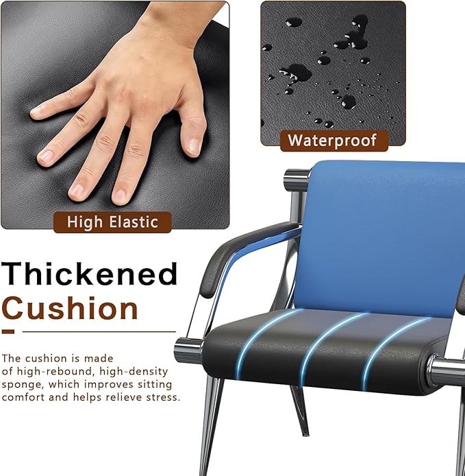 wonline Waiting Room Chair with Armrest PU Leather Office Furniture, Office Guest Seating Lobby Conference Reception Chairs for Airport Clinic Hospital Bank Salon Barber(Blue&Black)