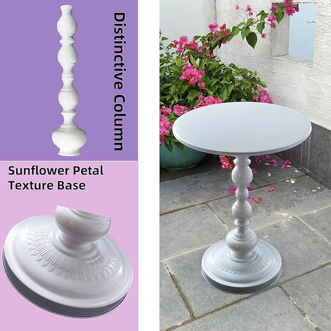 Benkyo White Round End Side Table Modern Metal Pedestal Spindle Side Tables for Living Room Bedroom，White