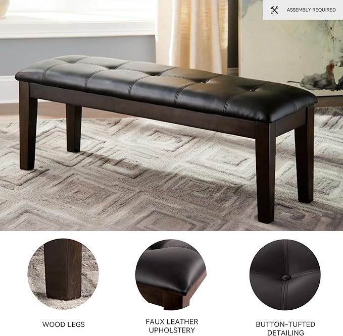 Signature Design by Ashley Haddigan Traditional Upholstered Dining Room Bench, Dark Brown
