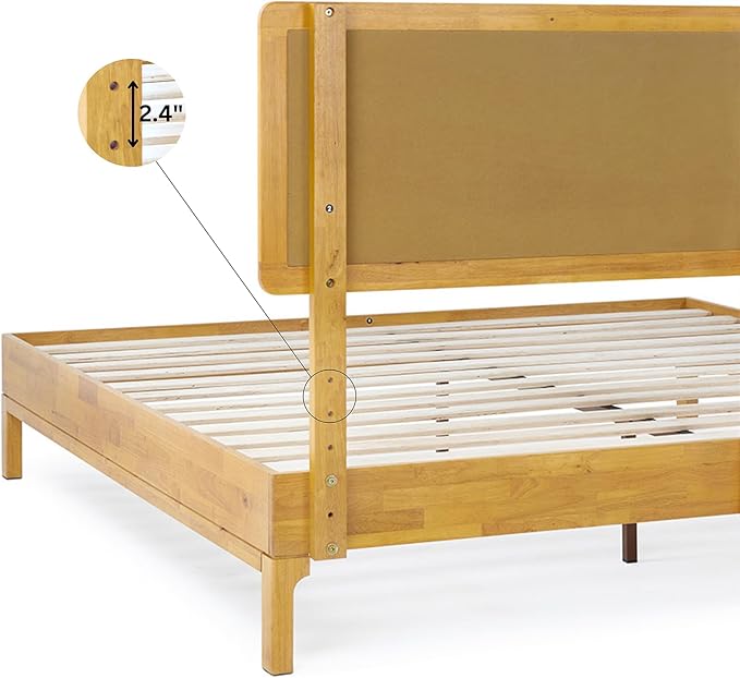 Bme Nipe Queen 14 Inch Bohemian Bed Frame with Adjustable Woven Headboard - Rustic & Vintage Unique Style with Acacia Wood - No Box Spring Needed - Easy Assembly - Natural
