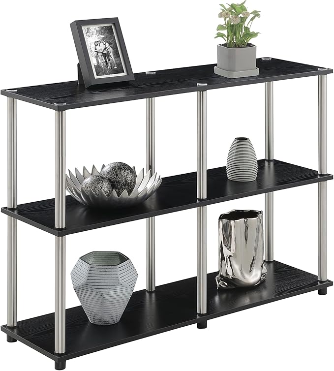 Convenience Concepts Designs2Go No Tools 3 Tier Wide Console Table 42" - Modern Multipurpose Accent with Shelves for TV Media Center, Office Desk Extension, Entryway Display, & Home Storage, Black