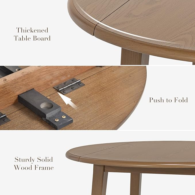 COLAMY 3-Piece Extendable Dining Table Set for 2, 36" Kitchen Round Wood Table with 2 Tufted Dining Room Chairs,Light Brown/Taupe