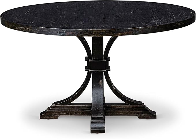 I57-11-TP Mid-century Table with Acacia Wood Round Tabletop and Stylish Pedestal Base - Sand Blasted Black Finish
