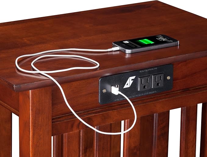 AFI, Mission Chair Side Table with Charging Station, Walnut