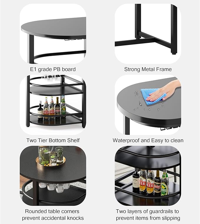 soges Dining Table for 4-6 Person, 71 inch Long Kitchen Dining Table for Living Room and Dining Room, Dinner Table with Storage Shelf & Cup Holder, Metal Legs(Only Table), Black
