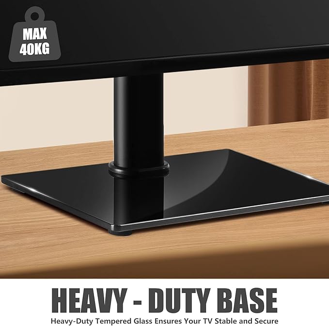 Suptek Universal Table Top TV Stand, Pedestal TV Stand for 17-55 inch Screens, Height Adjustable TV Base Stand with Tempered Glass Base and Wire Management, Holds up to 40kg, VESA 75/400mm, TS001-02