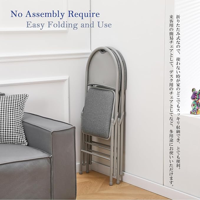 KAIHAOWIN High Back Folding Chairs Set of 2 Padded Foldable Comfortable Chairs with Extended Backrest and Handle Hole for Indoor Easy to Carry-Gray