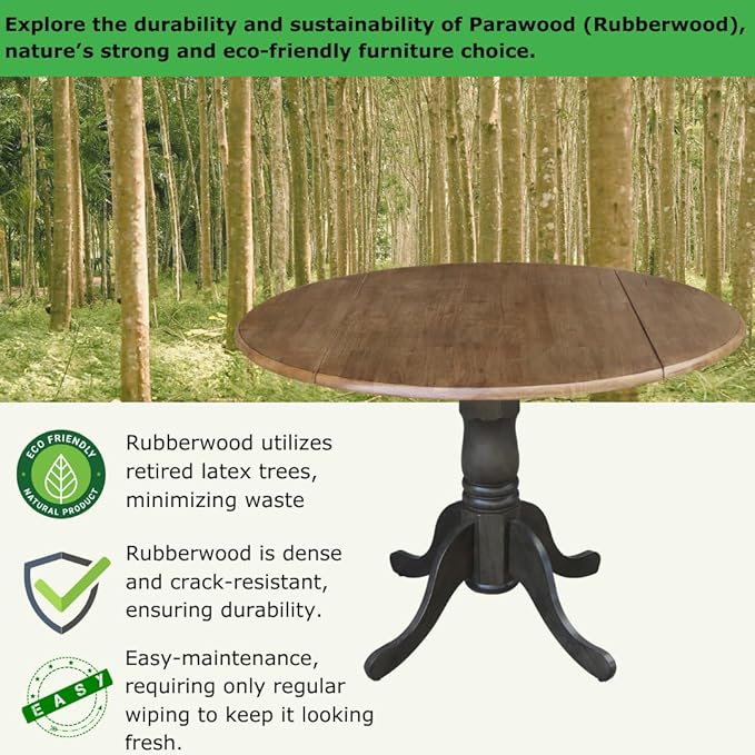 International Concepts 42 Inch Dual Drop Leaf Dining Height Table, Hickory/Washed Coal.