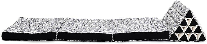 Leewadee - Comfortable Japanese Floor Mattress - Thai Floor Bed with Triangle Cushion - Futon Mattress - Thai Massage Mat, 67 x 21 inches, Blue White, Kapok Filling