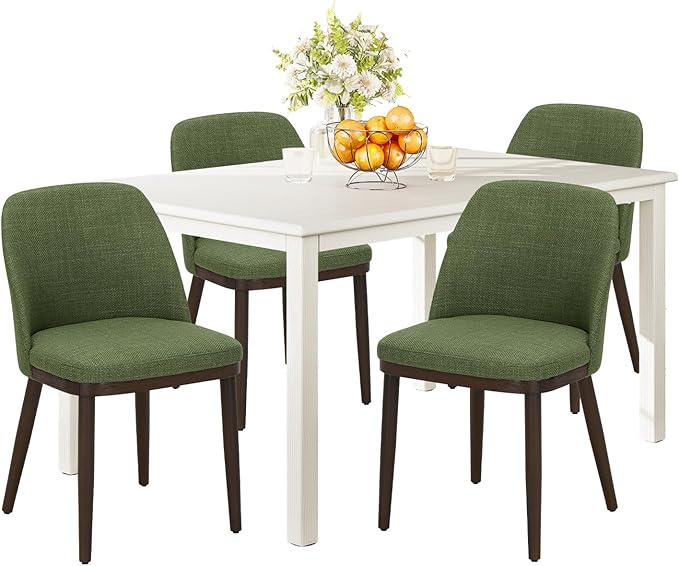 COLAMY 60 Inch Rectangular Kitchen Dining Table for 4, Modern Farmhouse Dining Table Set for 4, Wood Dining Table and Upholstered Dining Chairs for Kitchen, Dining Room, Restaurant, White/Green