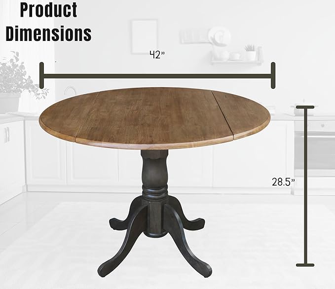 International Concepts 42 Inch Dual Drop Leaf Dining Height Table, Hickory/Washed Coal.