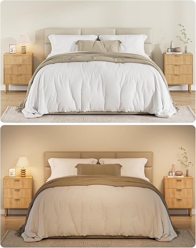 Night Stand,Tall Bedside Table with 3Storage Drawers,Oak Nightstand,Bedside Furniture,Side Table with Gold Frame,End Table for Bedroom,Living Room