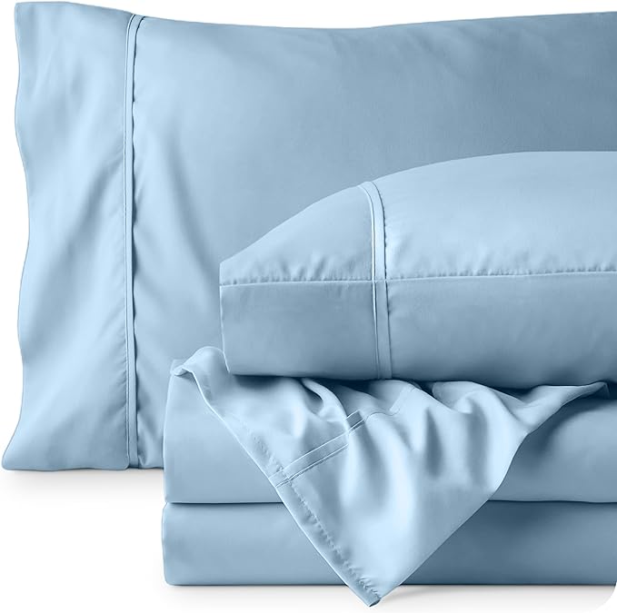 Bare Home California King Sheet Set - 1800 Ultra-Soft Microfiber Cal King Bed Sheets - Double Brushed - Deep Pockets - Easy Fit - 4 Piece Set - Bed Sheets (California King, Light Blue)