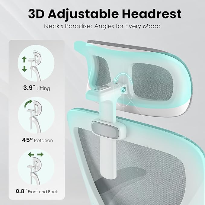 Ergonomic Office Chair, Comfy Home Office Chair High Back Computer Chair with Headrest, Adjustable Back Support, Flip-Up Arms, 90-120° Tilt and Wide Cushion, Up to 300lbs, Grey+White
