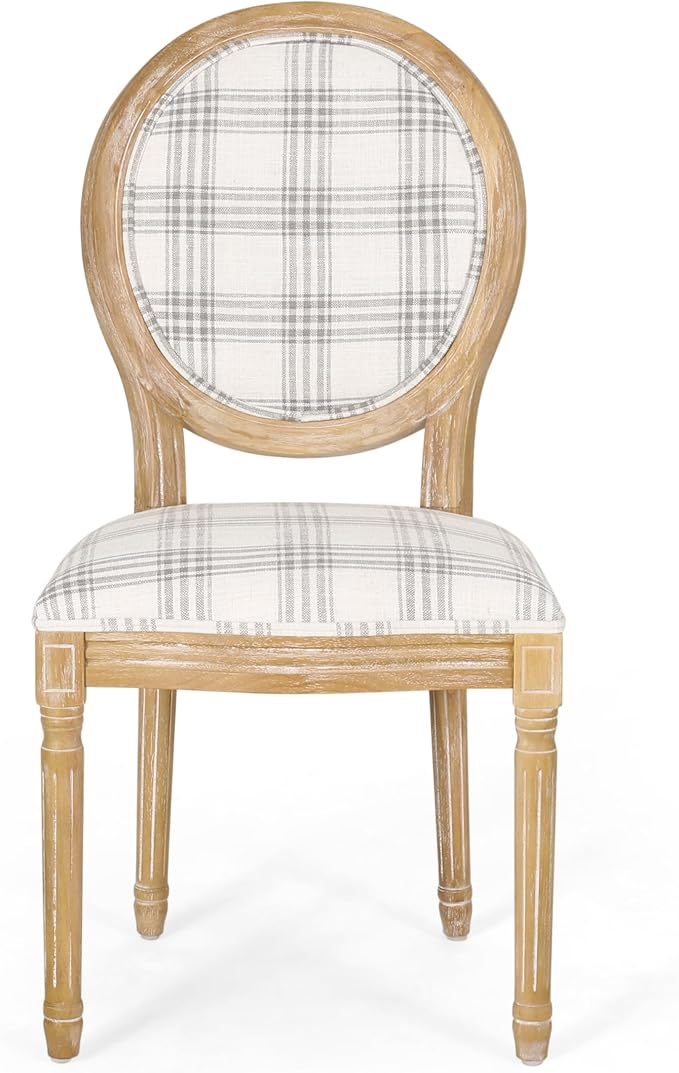 Christopher Knight Home Phinnaeus Dining Chair Set, Set of 4, Wood, Gray Plaid + Light Beige + Natural