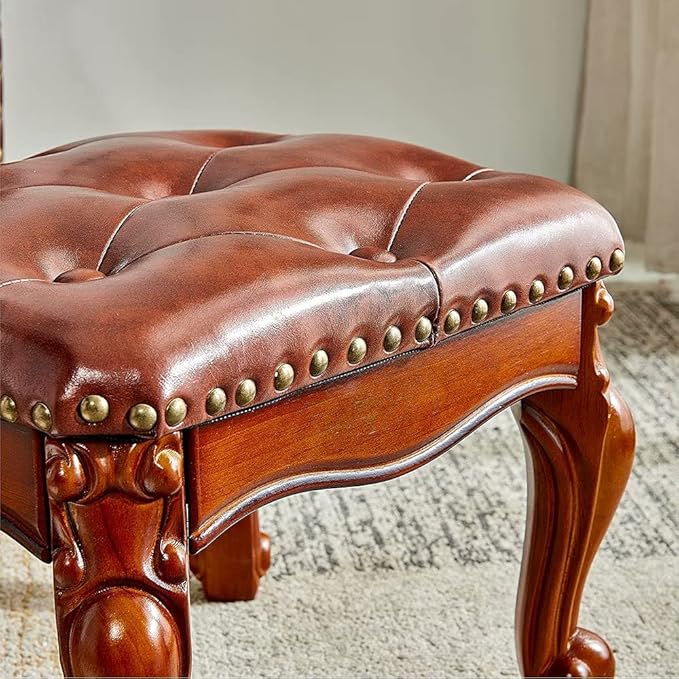 Foot Stool Ottoman with Microfiber Leather Cushion Footrest Sofa Stool for Hallway, Foyer, Living Room, Bedroom, Simple Assembly (Brown)