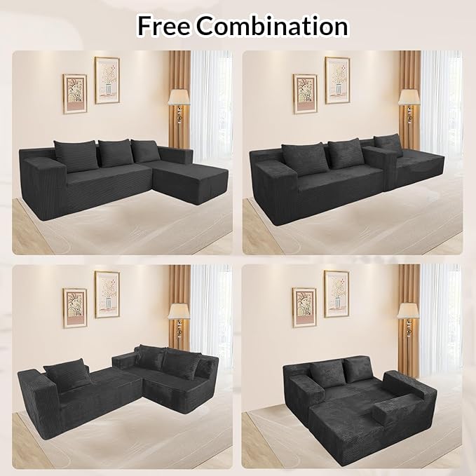 ANONER 103" Cloud Sectional Couch with L-Shape Chaise, Modern Minimalist Modular Sofa with Deep Seat, Free Combination Cloud Couches for Living Room Apartment, No Assembly Required, Dark Grey