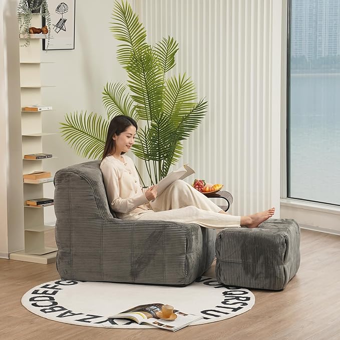 N&V CUBICUS Single Seated Foam Sofa, Armless Floor Sofa with Matching Ottoman, All New Hybrid Foam Design (Frost Gray)