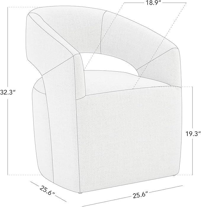 Upholstered Dining Chairs with Casters No Assembly Modern Barrel Armchair with Rollers for Diningroom Bedroom Livingroom Reading Room,Set of 2,White