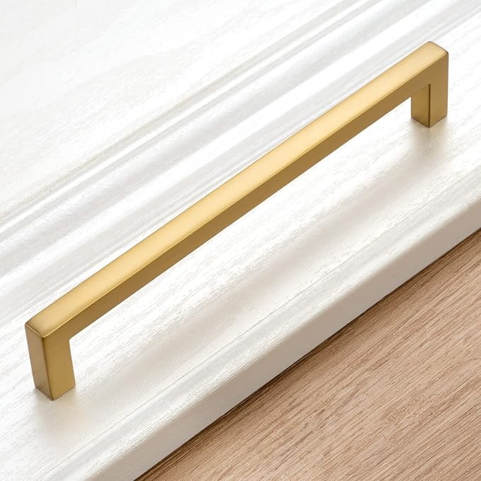 KOOFIZO 30-Pack Solid Square Bar Cabinet Handle - Brushed Gold Furniture Pull, 6.3 Inch/160mm Screwhole Distance for Kitchen Cupboard Door, Bedroom Dresser Drawer, Bathroom Wardrobe Hardware