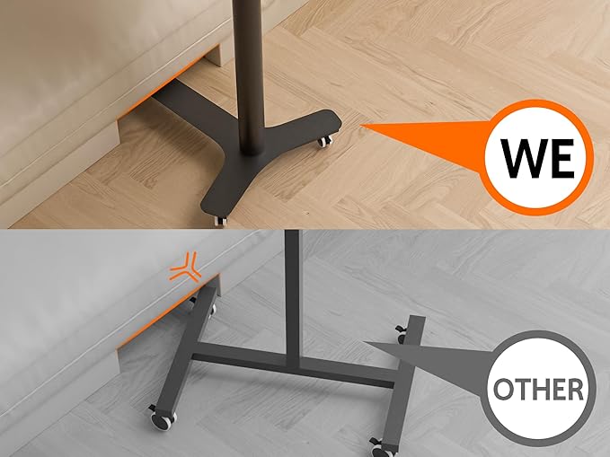 Rolling Adjustable Height Desk with Drawer and Wheels, Portable Small Standing Desk Pneumatic for Home Office, Mobile Computer Laptop Cart, Medical Sofa Overbed Table, Black