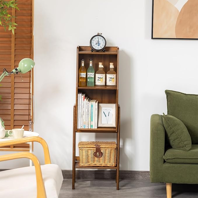 3 Tier Bamboo Bookcase, Classical Modern Bookshelf, Dispaly Shelves, Bamboo Wood Organizer Book Shelf for Living Room Home Office-Walnut, Medium