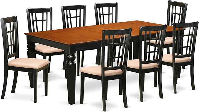 East West Furniture LGNI9-BCH-C 9 Piece Dining Table Set Includes a Rectangle Wooden Table with Butterfly Leaf and 8 Linen Fabric Dining Room Chairs, 42x84 Inch, Black & Cherry